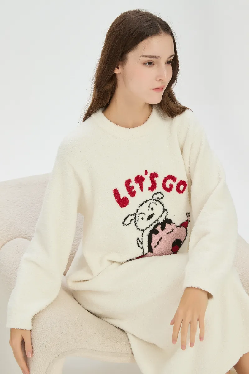 Baju Tidur Flanel Berwarna Beige untuk Wanita